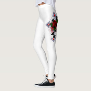 Leggings Croix d'argent avec une rose rouge