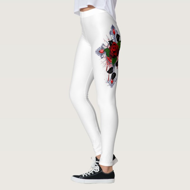 Leggings Croix d'argent avec une rose rouge (Gauche)