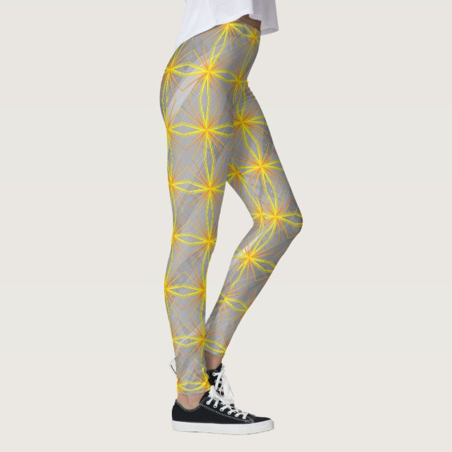 Leggings Croix d'étoile dorée sur vagues grises (Droite)