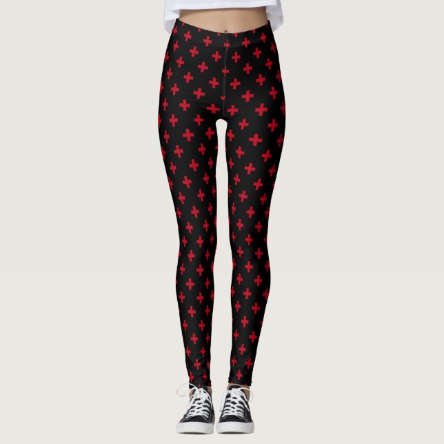 Leggings Croix polka rouges sur fond noir (Devant)