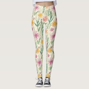 Leggings Croquis de fleur sauvage vintage (10)