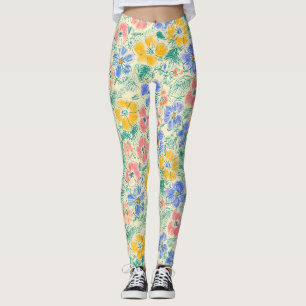 Leggings Croquis de fleur sauvage vintage (3)