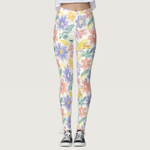 Leggings Croquis de fleur sauvage vintage (9)