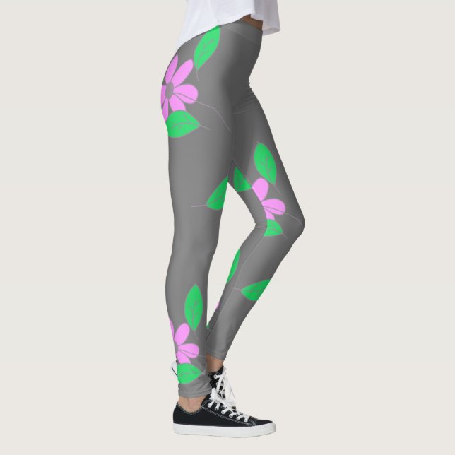 Leggings Croquis de fleurs rose pâle Feuille vert (Droite)