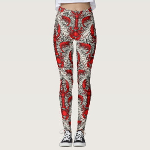 Leggings Crustacés en rouge, noir et ivoire