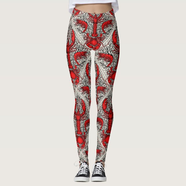 Leggings Crustacés en rouge, noir et ivoire (Devant)