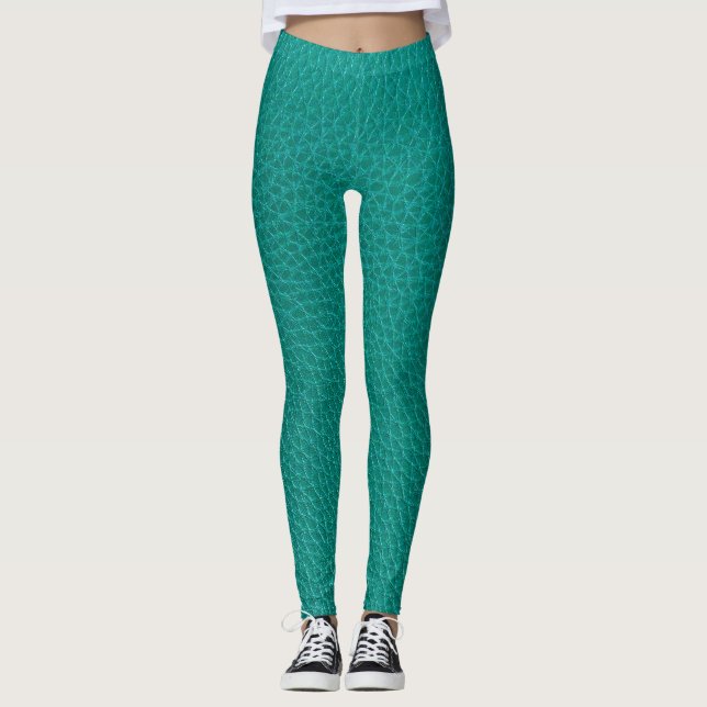 Leggings Cuir Aquamarine : Texture de serpent à la mode. (Devant)