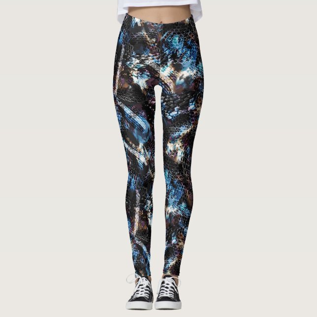 Leggings Cuir en peau de lézard reptile de serpent sans cou (Devant)
