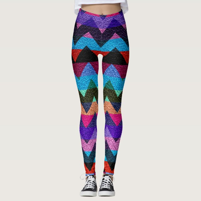 Leggings Cuir Moderne Chevron Coloré #10 (Devant)
