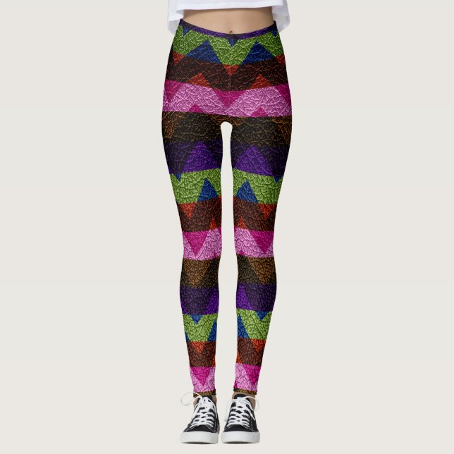 Leggings Cuir Moderne Chevron Coloré #7 (Devant)