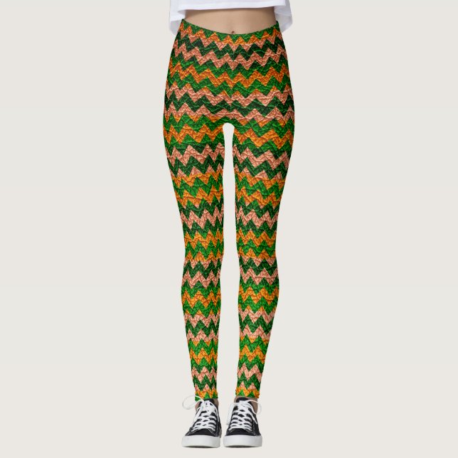 Leggings Cuir Moderne Chevron Vert Jaune (Devant)