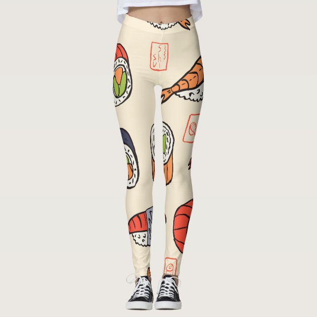 Leggings Cuisine sushi, design motif sans soudure. (Devant)