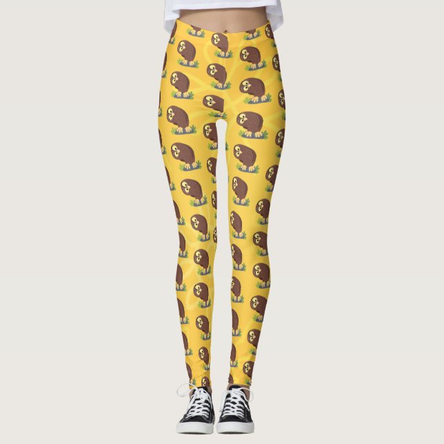 Leggings Curieux et drôle dessin animé de chouette brune (Devant)