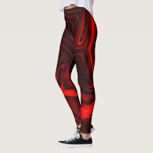 Leggings Curvas, ondulações vermelhas em fundo preto.