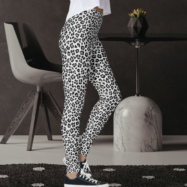 Leggings Custom Black And Grey Safari Leopard Print Pattern (Créateur téléchargé)