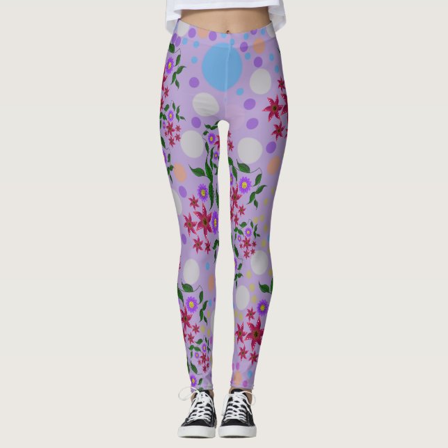 Leggings Custom Cute Kidcore Confetti Floral & Vine Pattern (Devant)