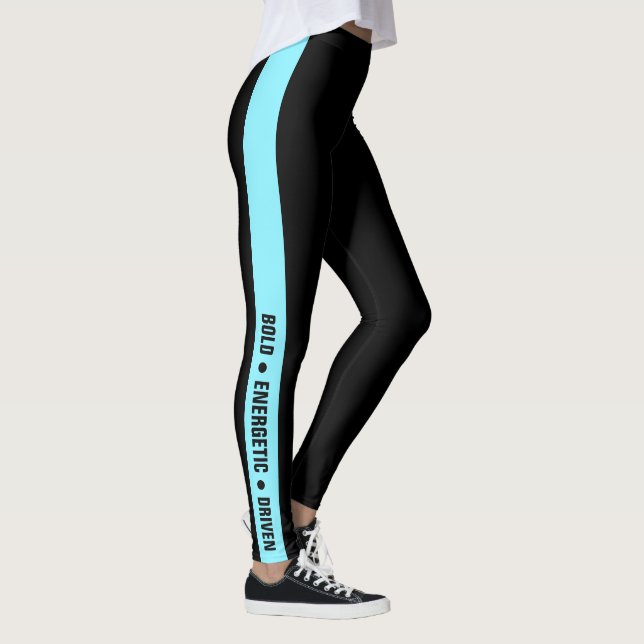 Leggings Custom Gym Motto Electric-Blue Stripe Black  (Droite)