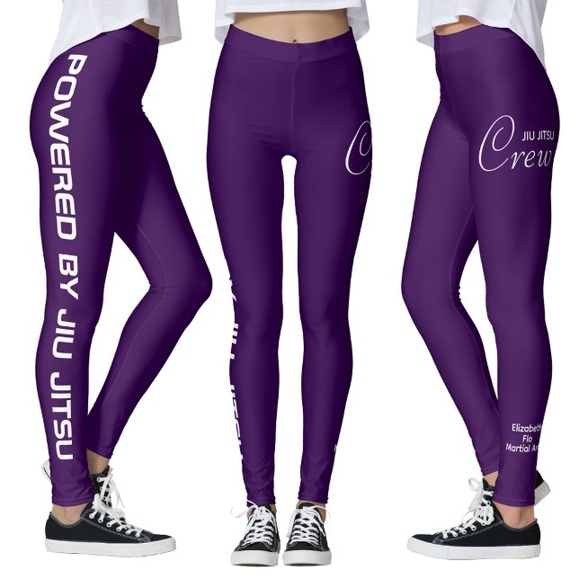 Leggings Custom Print Jiu Jitsu Crew Purple Spats (Purple Jiu Jitsu Leggings. White background.)