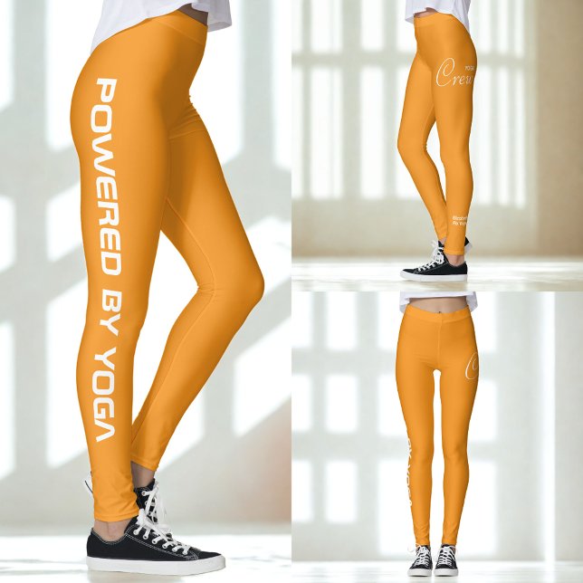 Leggings Custom Print Yoga Crew Bright Orange (Orange yoga leggings. 3 views.)