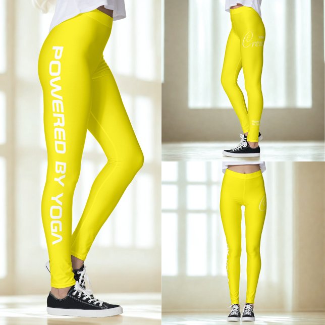 Leggings Custom Print Yoga Crew Bright Yellow (Bright yellow yoga leggings. 3 views.)