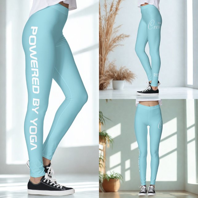 Leggings Custom Print Yoga Crew Robin Egg Blue (Robin egg blue yoga leggings. 3 views.)