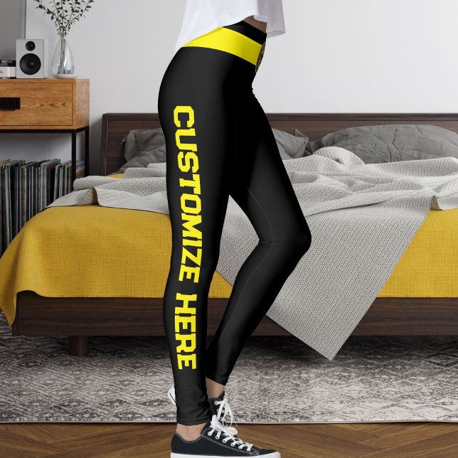 Leggings Customized Cat Pet Lover Black Yellow Custom Made (Créateur téléchargé)