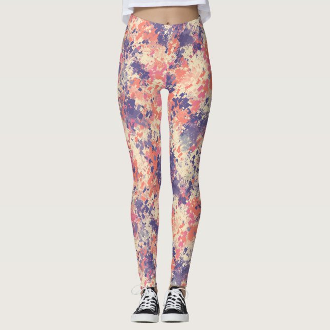Leggings Cute Abstract Purple And Pink Camouflage Pattern. (Devant)