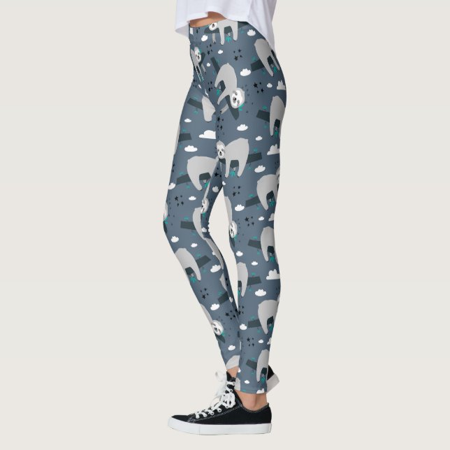 Leggings cute adorable gray sloth pattern blue background (Gauche)