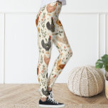 Leggings Cute Amusant Vintage ivoire rose floral poule pouc<br><div class="desc">Les pattes ornent le motif de poulet.</div>
