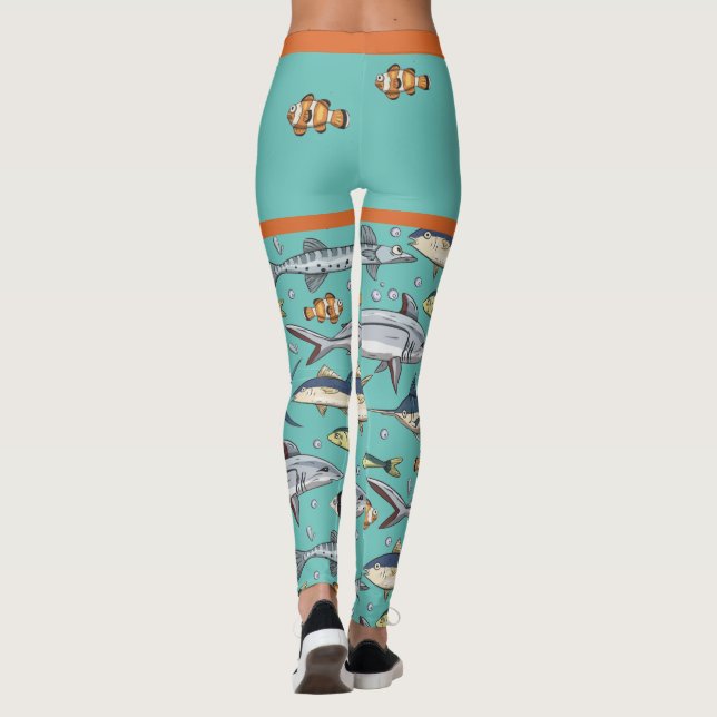 Leggings Cute Amusante Poisson Plage Aquarium Mural (Dos)