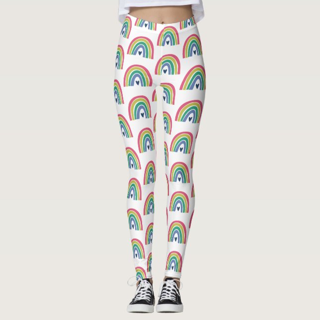 Leggings Cute arc-en-ciel rose citron bleu coeur (Devant)