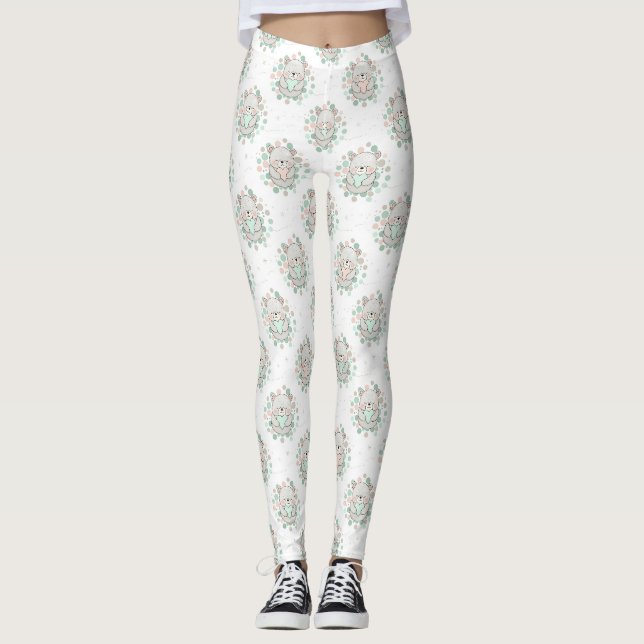 Leggings Cute Bear et Cœurs -- Nurserie Pastel (6) (Devant)