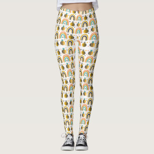 Leggings Cute Bumble Bee et Rainbows Motif