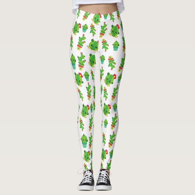 Leggings Cute Cactus, Green Cactus, Motif Cactus (Devant)