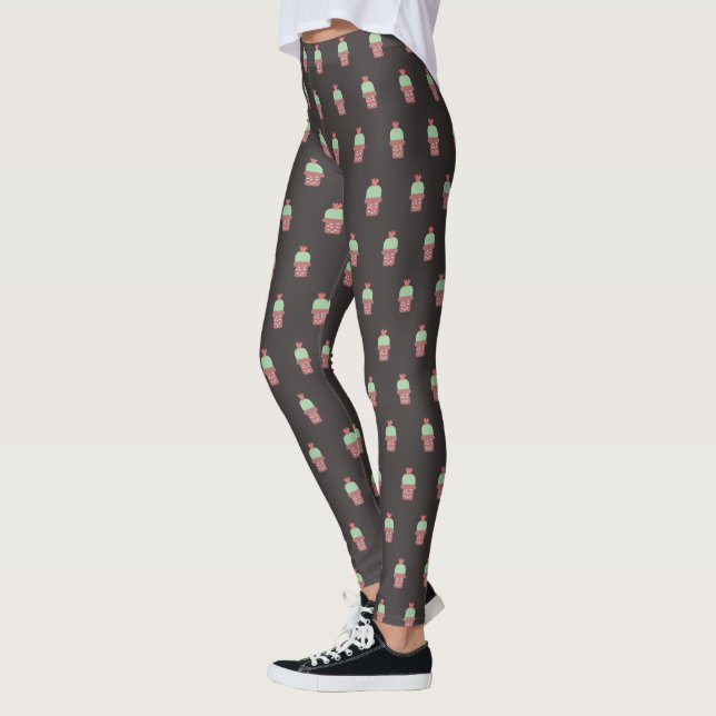 Leggings Cute Cactus Pot Plante en fleurs Motif botanique (Gauche)