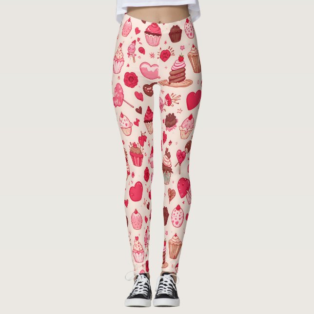 Leggings Cute Candy & Sweets Valentine Seamless Pattern  (Devant)