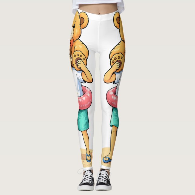 Leggings Cute Cartoon Man with Giant Teddy Bear Summer Fun (Devant)