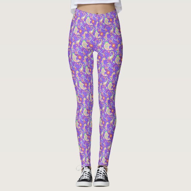 Leggings Cute colorful paisley pattern paper plate (Devant)