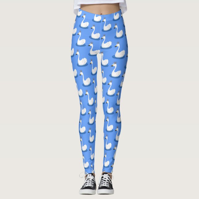 Leggings Cute cygne blanc avec dessin de la couronne (Devant)