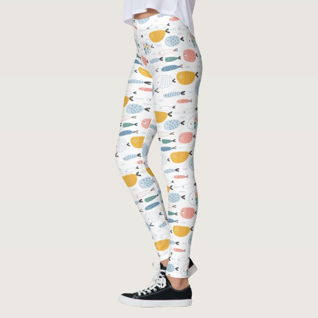Leggings Cute Doodle École de Motif de poisson (Gauche)