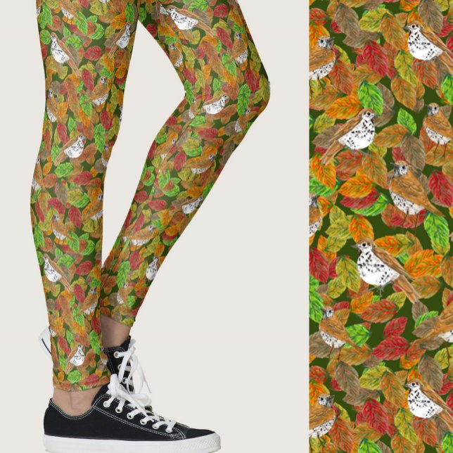 Leggings Cute fall colors leaves birds seasonal patterned (Créateur téléchargé)