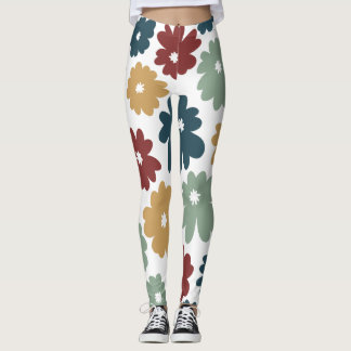 Leggings Cute floral vintage bordeaux et marine sur blanc