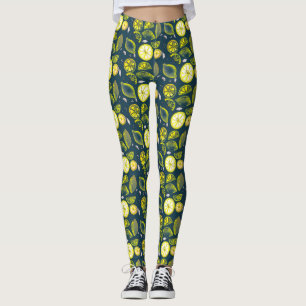 Leggings Cute Fraîche Citron Citrus Doodle Jaune Bleu
