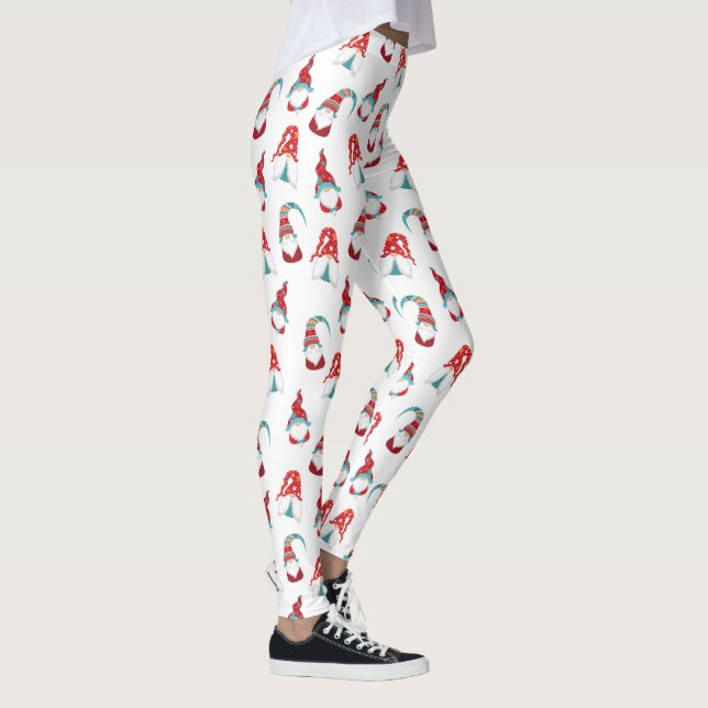 Leggings Cute Fun Gnome Elf Moderne Motif nordique Blanc (Droite)