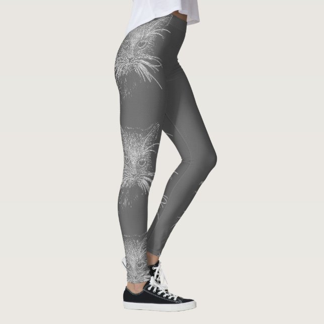 Leggings Cute Funky Chat Kitten Eyes Visage Esquisse (Droite)