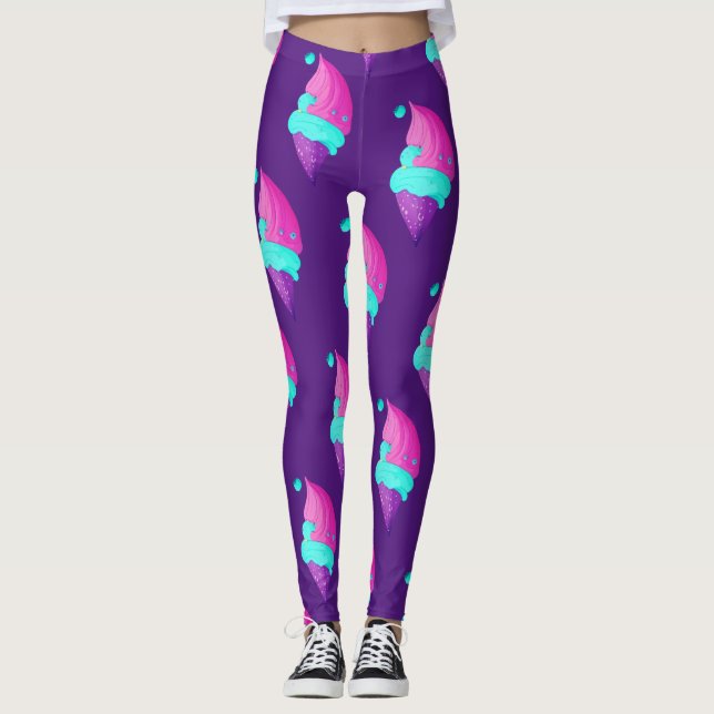 Leggings Cute Girl Hot rose bleu violet Motif de crème glac (Devant)