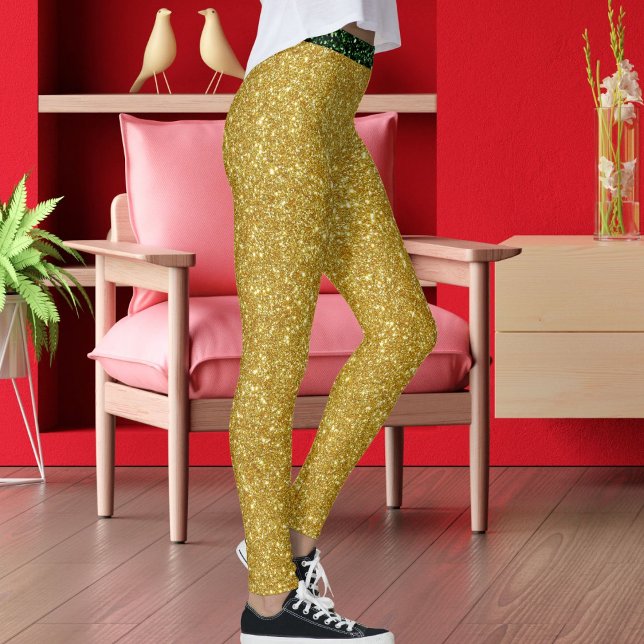 Leggings Cute Glam Green Gold Glitter Sparkles Yoga Sport (Créateur téléchargé)