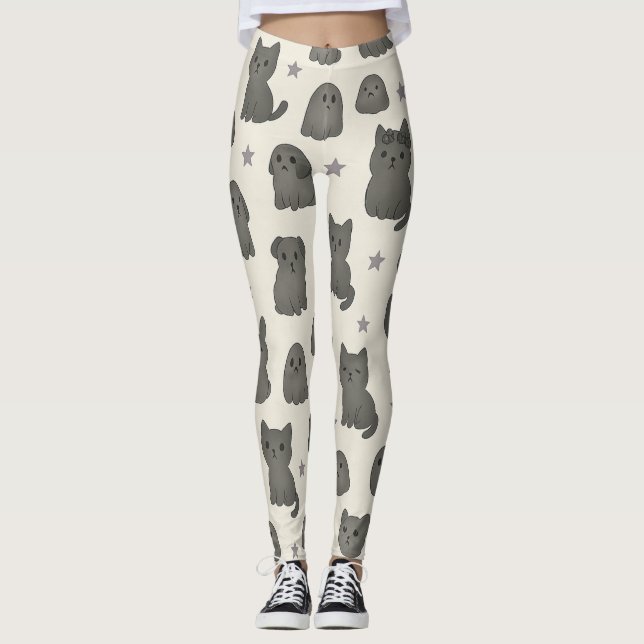 Leggings Cute Gothic Pets Pattern – Ghost animal  (Devant)