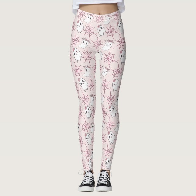 Leggings Cute Halloween Ghost & Spiderweb Motif (2) (Devant)