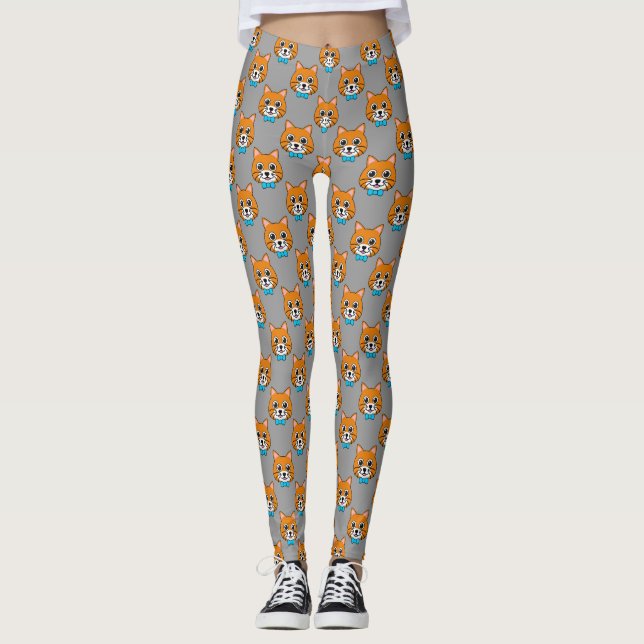 Leggings Cute Happy Ginger Cat avec Papillon (Devant)
